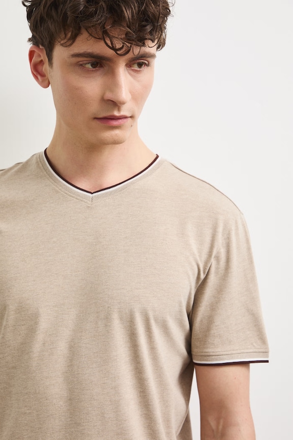 T-shirt męski gładki beżowy RS26-TSM092