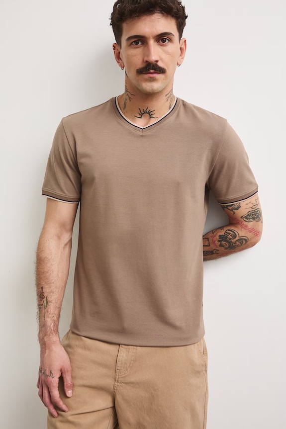 T-shirt męski bawełniany z elastanem gładki brązowy RS26-TSM092