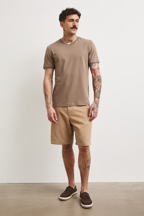 T-shirt męski bawełniany z elastanem gładki RS26-TSM092 brązowy RS26