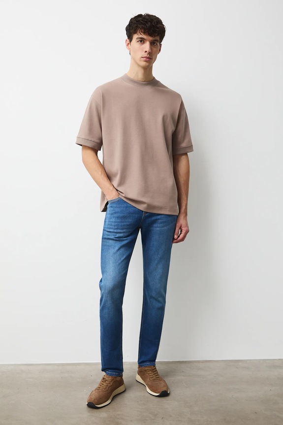 T-shirt męski interlock gładki RS26-TSM100 beżowy RS26