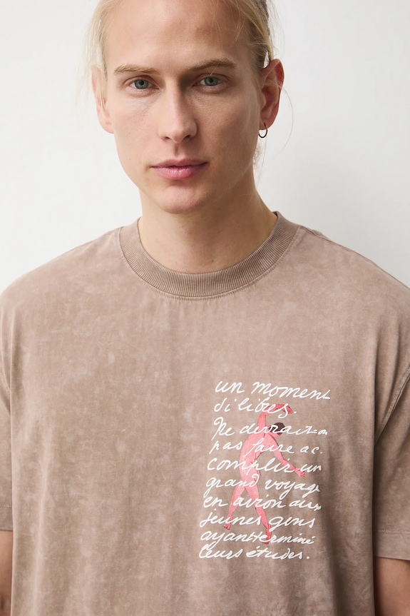 T-shirt bawełniany męski z kolekcji Eviva L'arte RS26-TSM250 beżowy
