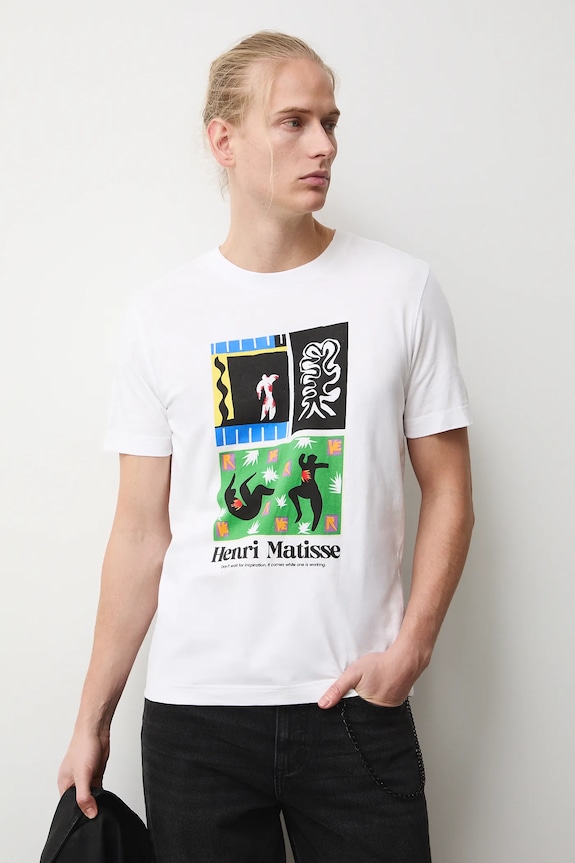 T-shirt bawełniany męski z kolekcji Eviva L'arte okrągły biały RS26-TSM251