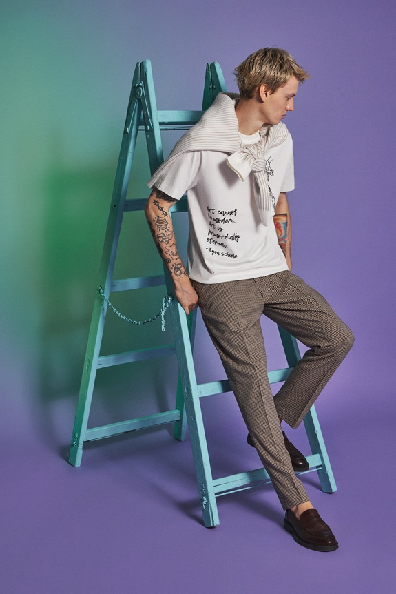 T-shirt bawełniany męski z kolekcji Eviva L'arte RS26-TSM252 beżowy RS26