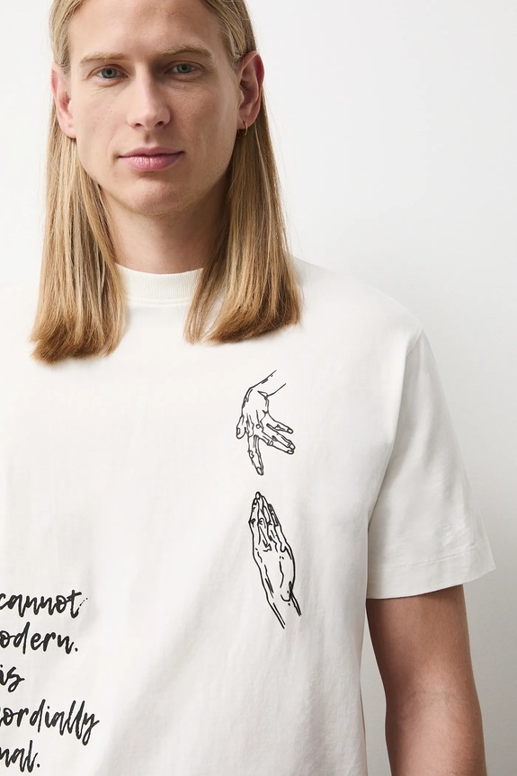 T-shirt bawełniany męski z kolekcji Eviva L'arte beżowy RS26-TSM252
