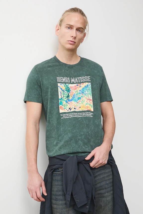 T-shirt bawełniany męski z kolekcji Eviva L'arte okrągły zielony RS26-TSM253