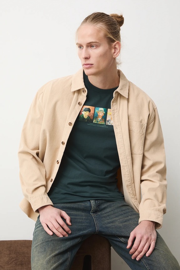 T-shirt bawełniany męski z kolekcji Eviva L'arte okrągły turkusowy RS26-TSM258
