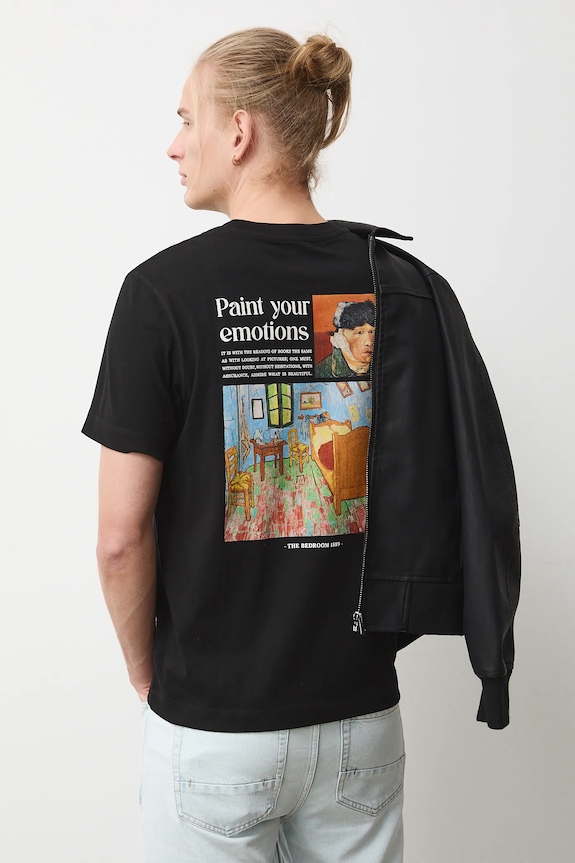T-shirt bawełniany męski z kolekcji Eviva L'arte okrągły czarny RS26-TSM261