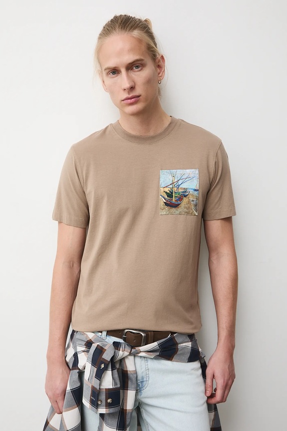 T-shirt bawełniany męski z elastanem z kolekcji Eviva L'arte beżowy RS26-TSM262