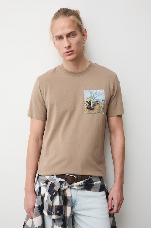 T-shirt bawełniany męski z elastanem z kolekcji Eviva L'arte beżowy RS26-TSM262