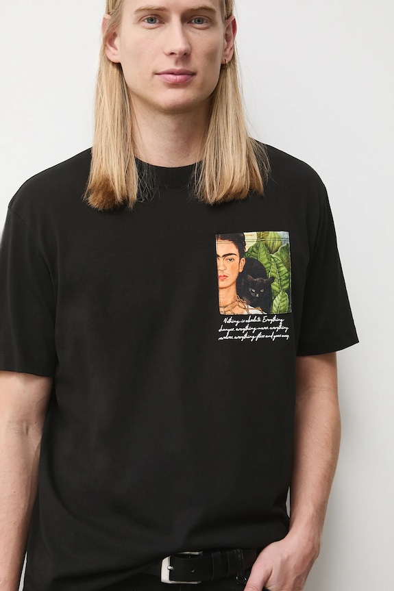 T-shirt bawełniany męski z kolekcji Frida RS26-TSM264 czarny