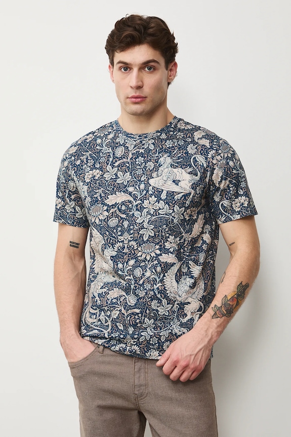 Bavlnené tričko pánske so vzorom regular tmavomodrá RS26-TSM300