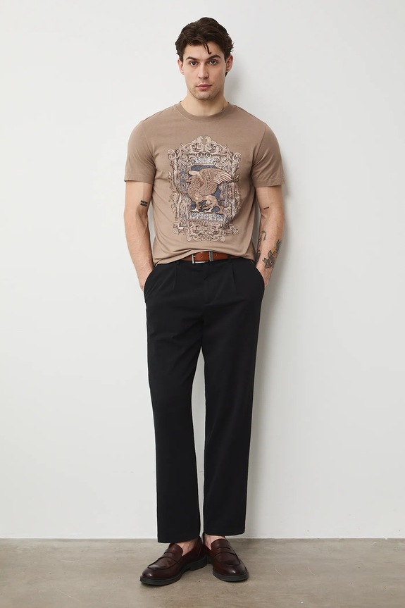 Bavlnené tričko pánske s potlačou okrúhly hnedá RS26-TSM302