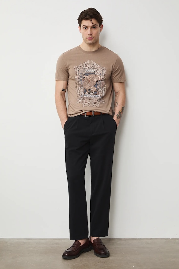 Bavlnené tričko pánske s potlačou okrúhly hnedá RS26-TSM302