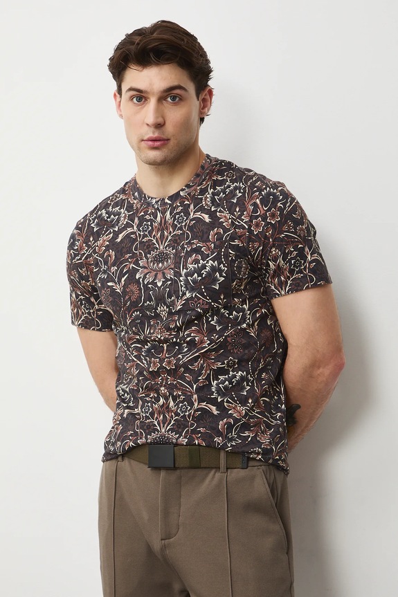 Bavlnené tričko pánske s elastanom vzorovaný RS26-TSM304 hnedá RS26