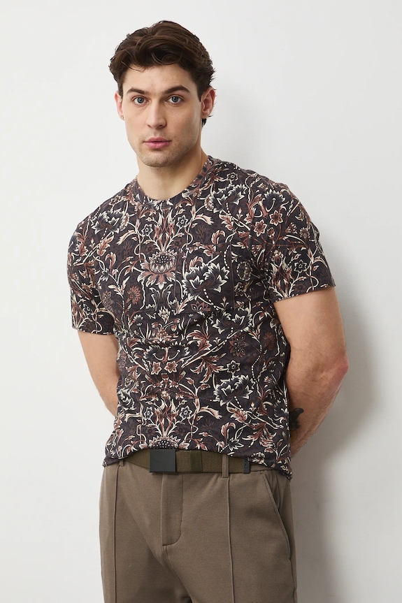 Bavlnené tričko pánske s elastanom vzorovaný RS26-TSM304 hnedá RS26