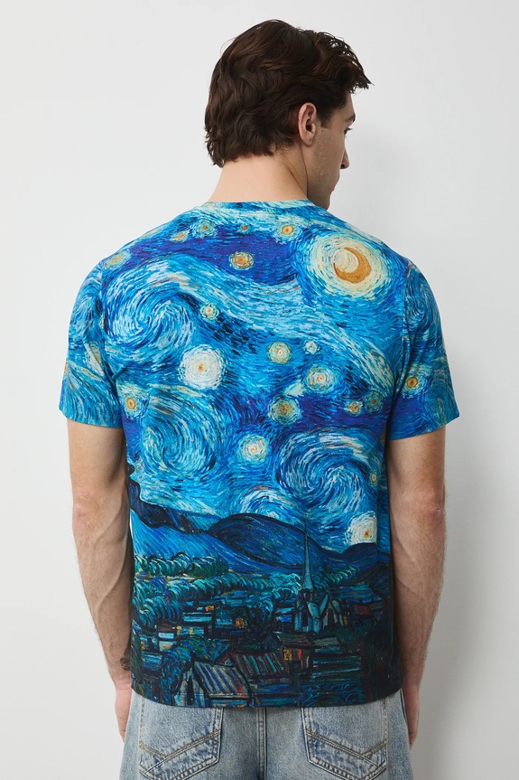 Odzież T-shirt bawełniany męski z elastanem z okazji Dnia Kota RS26-TSM355 niebieski