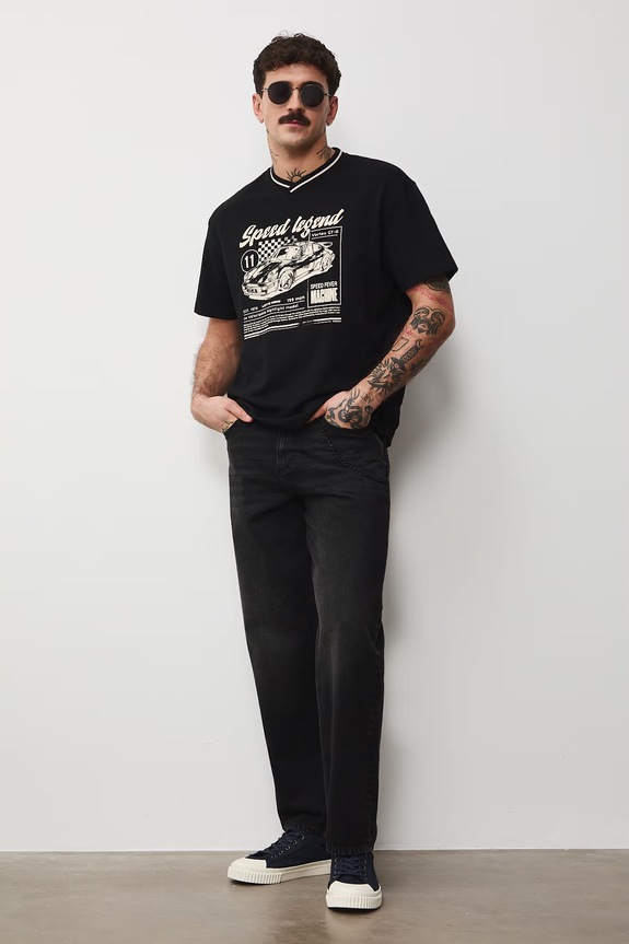 Bavlnené tričko pánske s potlačou RS26-TSM400 čierna RS26