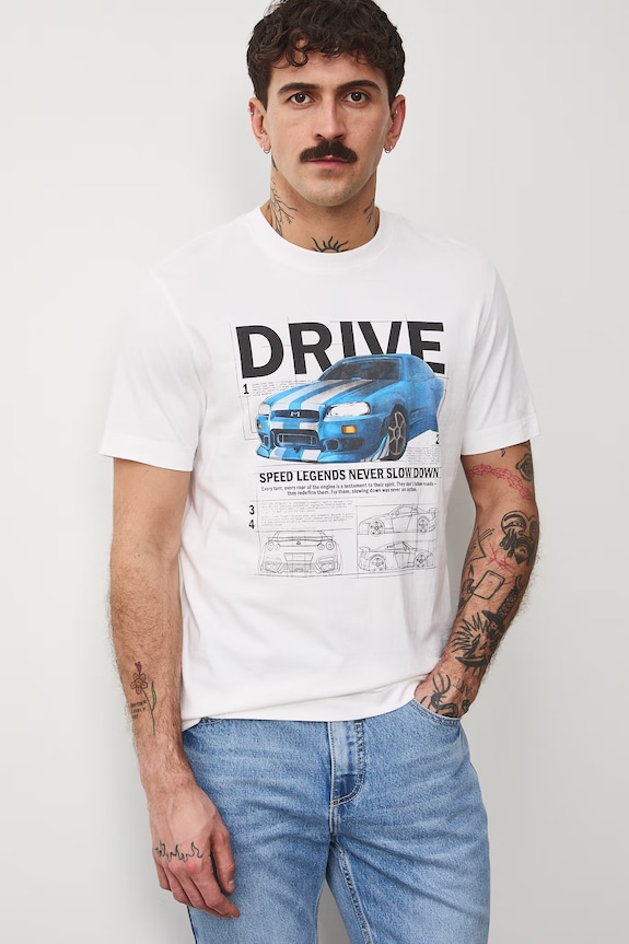 Bavlněné tričko pánské s potiskem RS26-TSM409 bílá RS26