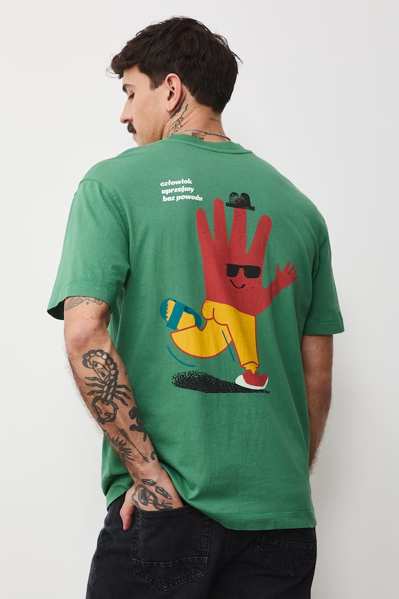 T-shirt męski bawełniany by Jagoda Pecela, Grafika Polska zielony RS26-TSM452