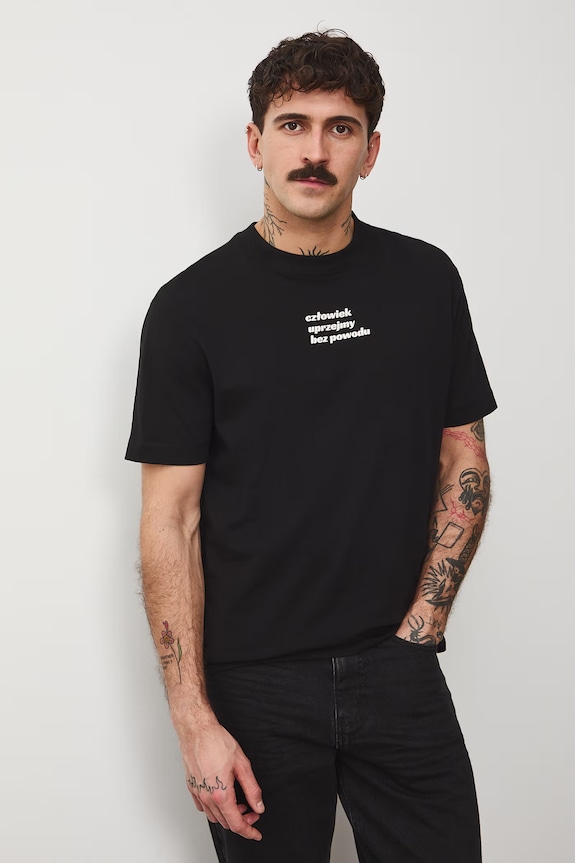 T-shirt męski bawełniany by Jagoda Pecela, Grafika Polska czarny RS26-TSM452