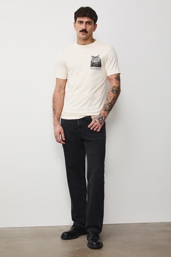 Odzież T-shirt męski bawełniany z elastanem by Aleksandra Czarny, Grafika Polska RS26-TSM456 beżowy