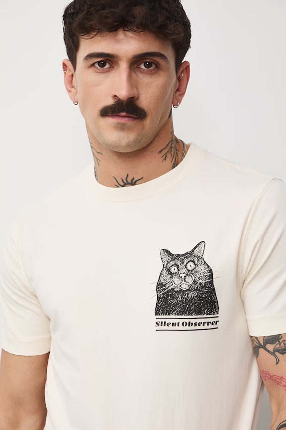 T-shirt męski bawełniany z elastanem by Aleksandra Czarny, Grafika Polska RS26-TSM456 beżowy