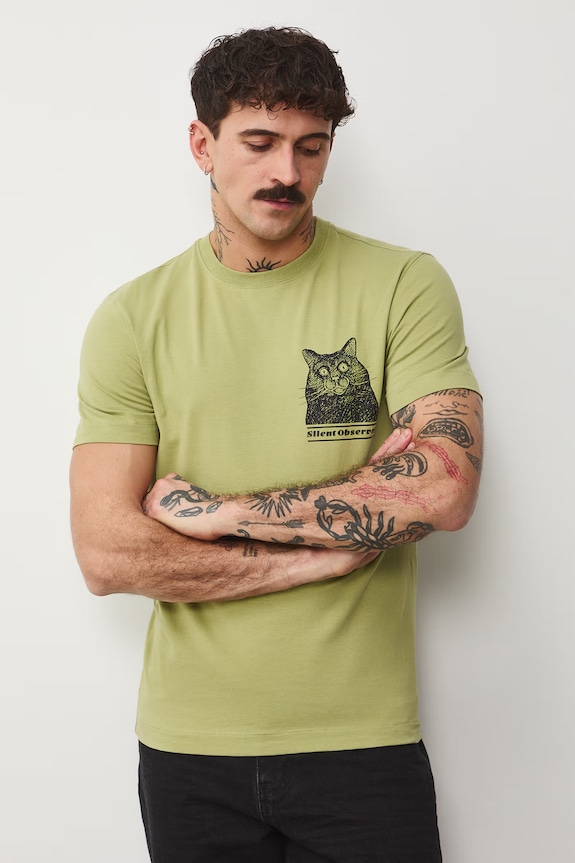T-shirt męski bawełniany z elastanem by Aleksandra Czarny, Grafika Polska RS26-TSM456 zielony RS26