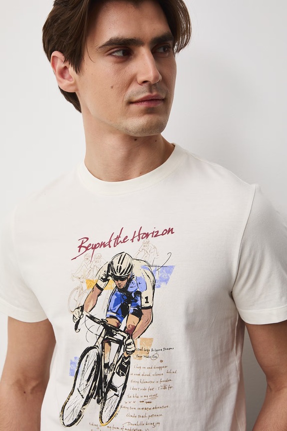 T-shirt męski bawełniany beżowy RS26-TSM502