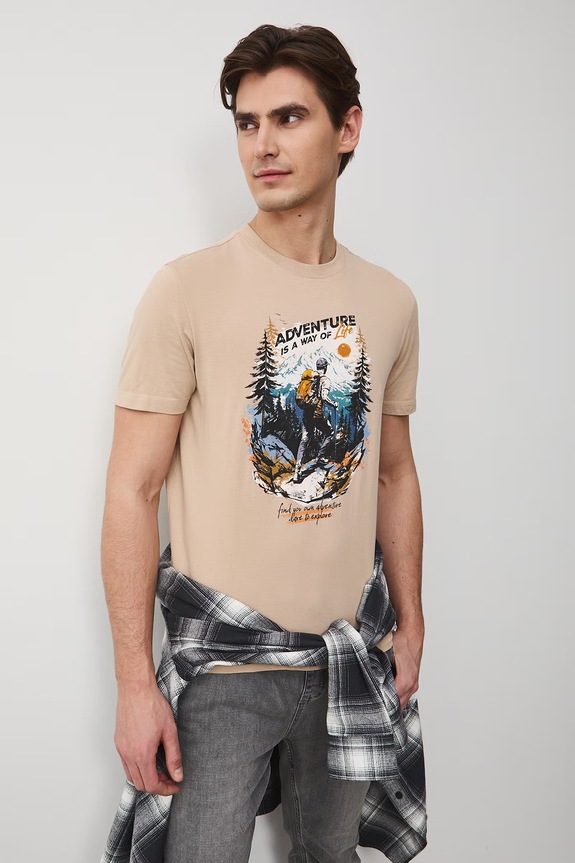 T-shirt męski bawełniany beżowy RS26-TSM503