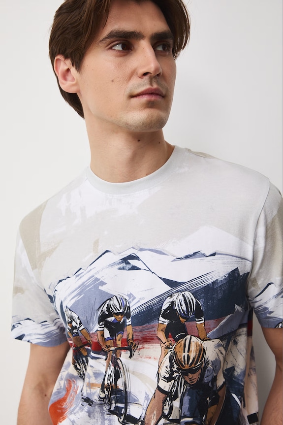 T-shirt męski bawełniany z elastanem beżowy RS26-TSM507