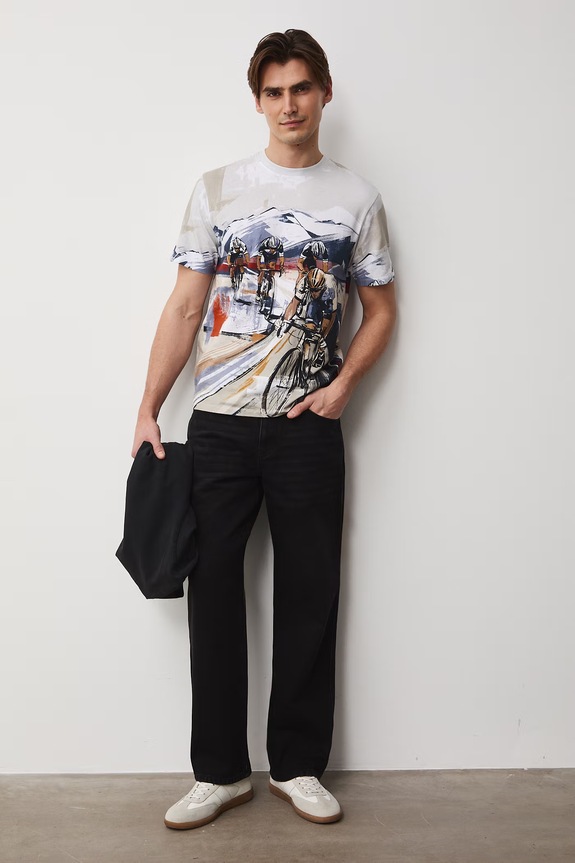 T-shirt męski bawełniany z elastanem RS26-TSM507 beżowy RS26
