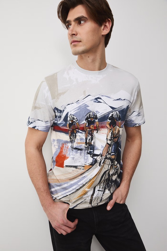 T-shirt męski bawełniany z elastanem beżowy RS26-TSM507