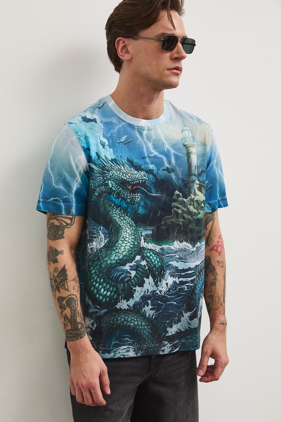 T-shirt męski bawełniany z elastanem RS26-TSM703 niebieski RS26