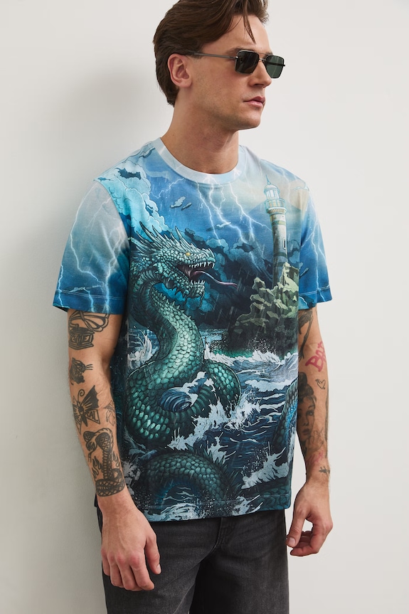 T-shirt męski bawełniany z elastanem RS26-TSM703 niebieski RS26