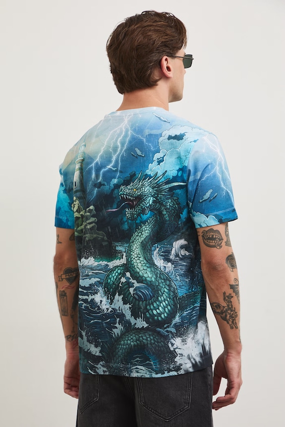 Odzież T-shirt męski bawełniany z elastanem RS26-TSM703 niebieski