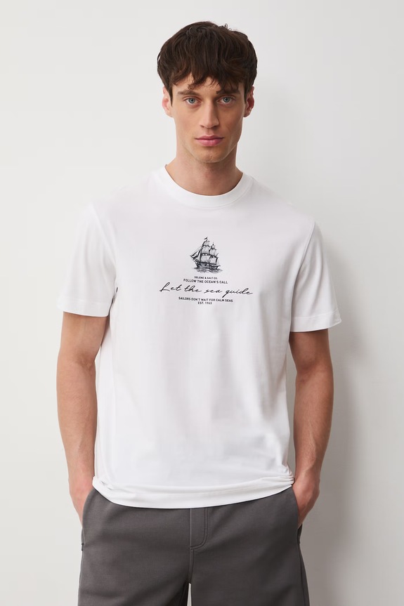 T-shirt męski bawełniany z elastanem biały RS26-TSM704
