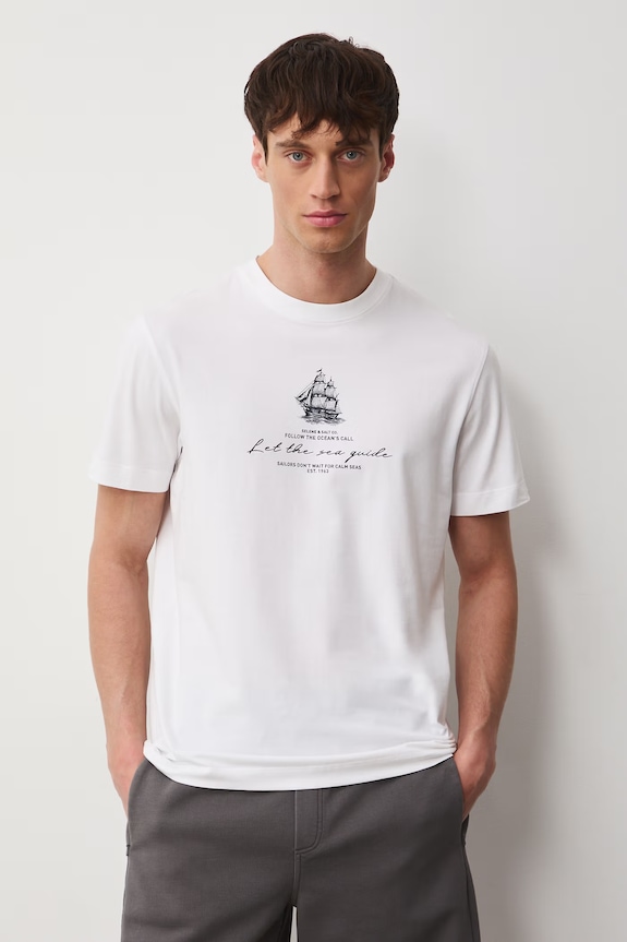 T-shirt męski bawełniany z elastanem biały RS26-TSM704