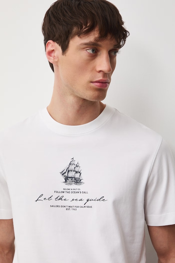 T-shirt męski bawełniany z elastanem biały RS26-TSM704