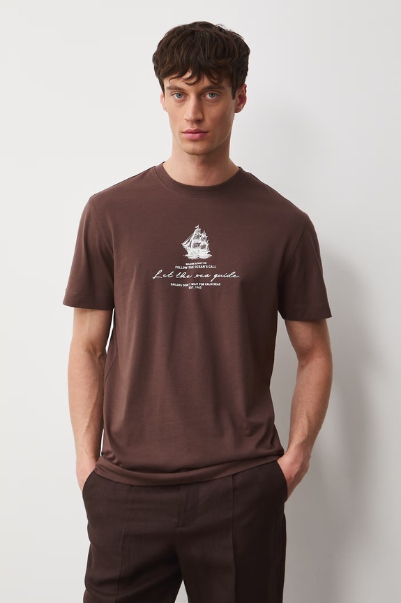 T-shirt męski bawełniany z elastanem RS26-TSM704 brązowy RS26