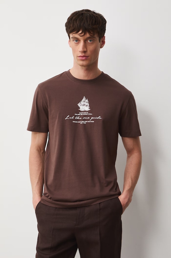 T-shirt męski bawełniany z elastanem RS26-TSM704 brązowy RS26