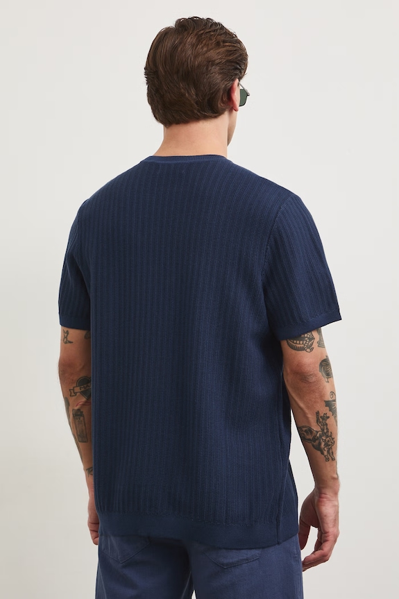 Odzież T-shirt swetrowy męski bawełniany RS26-TSM706 granatowy