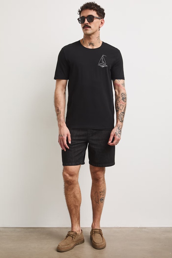 T-shirt męski bawełniany z elastanem czarny RS26-TSM707