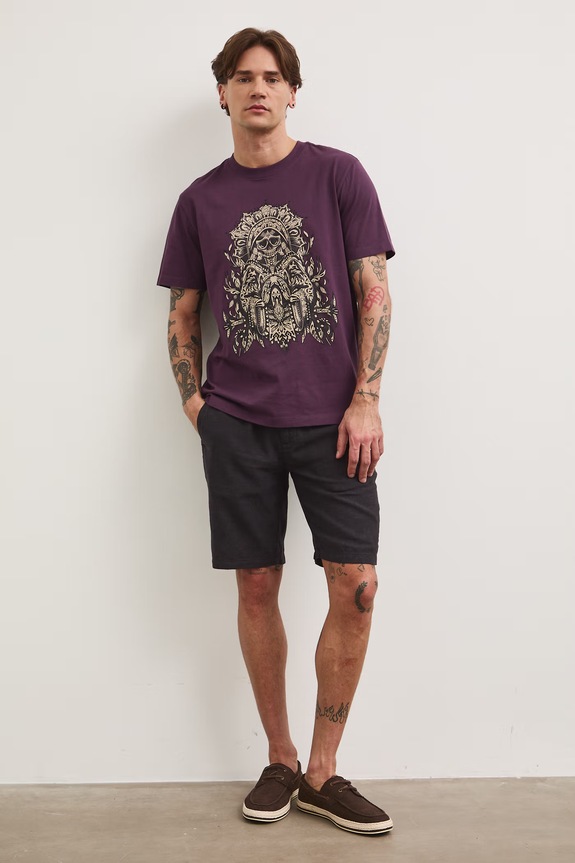 T-shirt bawełniany z nadrukiem RS26-TSM805 fioletowy RS26