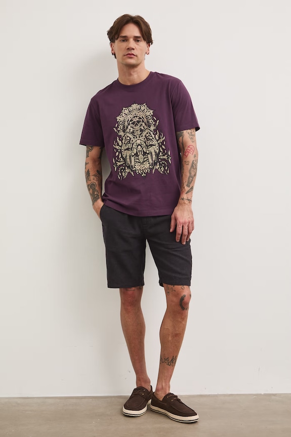 T-shirt bawełniany z nadrukiem RS26-TSM805 fioletowy RS26