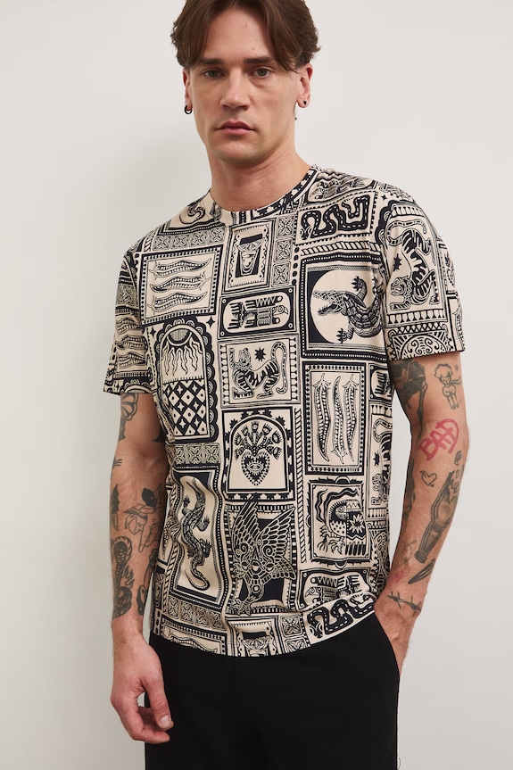 Medicine t-shirt męski bawełniany z elastanem beżowy RS26-TSM807