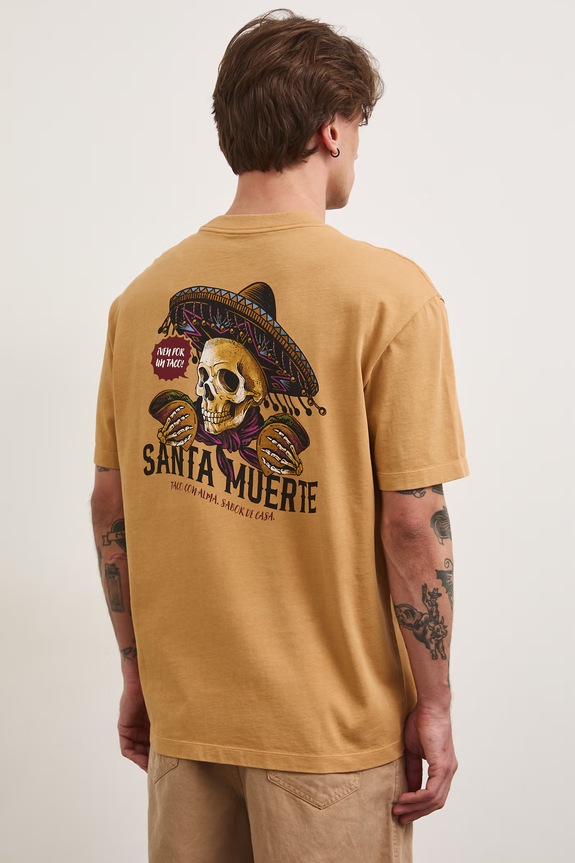 T-shirt męski bawełniany z nadrukiem żółty RS26-TSM808