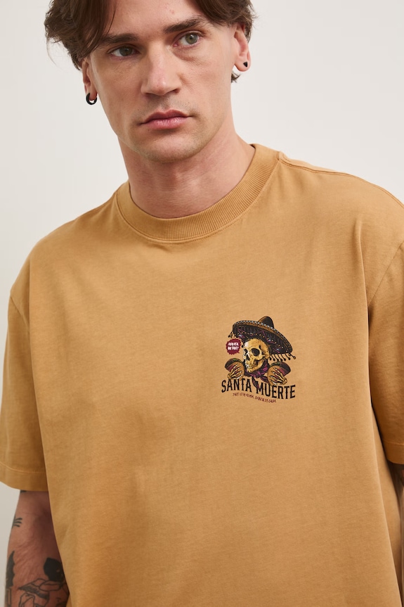 T-shirt męski bawełniany z nadrukiem RS26-TSM808 żółty
