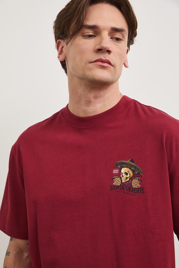 T-shirt męski bawełniany z nadrukiem bordowy RS26-TSM808