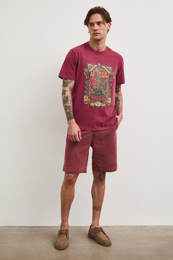 T-shirt męski bawełniany z nadrukiem bordowy RS26-TSM810