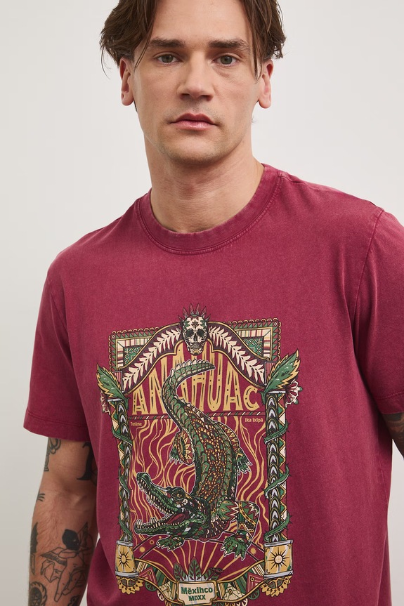 T-shirt męski bawełniany z nadrukiem bordowy RS26-TSM810